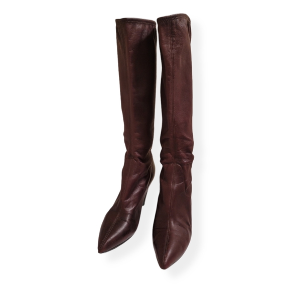 Sergio Rossi Brown Leather Tall Sock Boot - Picture 2 of 10